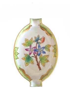 Vintage Herend Pottery Ashtray Trinket Dish Queen Victoria Floral Pattern